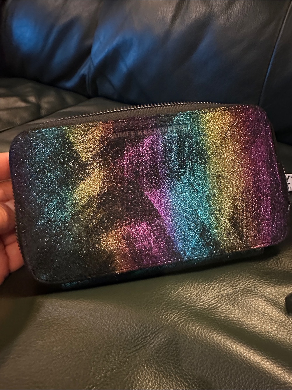 Aimee Kestenberg Iridescent Rainbow Glitter Zip Wallet